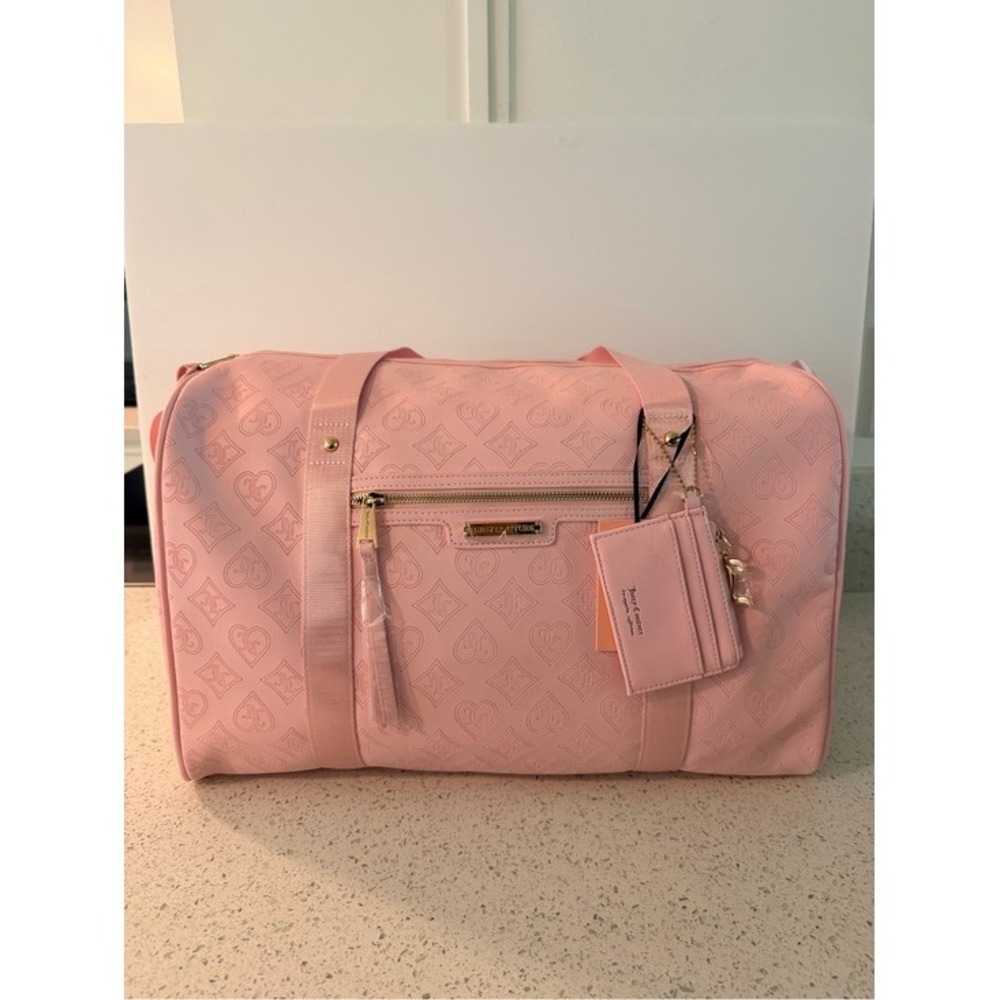 Juicy Couture Pink Embossed Heart Monogram Duffel Weekender Bag NWT
